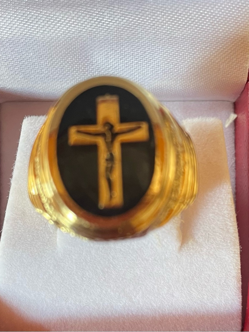 14K Yellow Gold Men’s Black Center Cross Ring